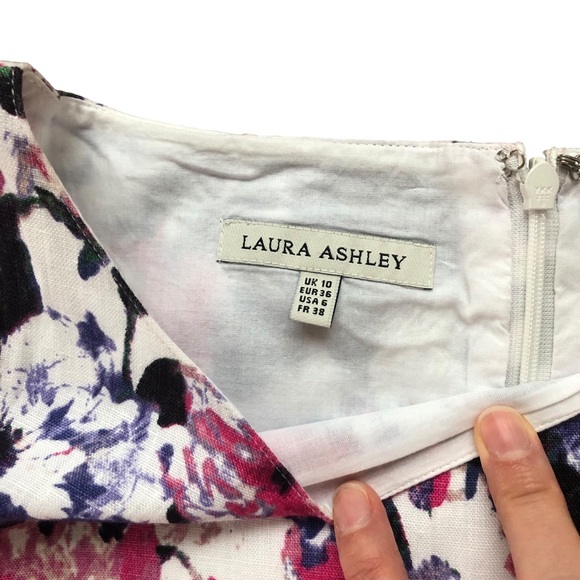 Beautiful Laura Ashley Linen Summer Dress Pink Floral Wedding - Picture 4 of 7